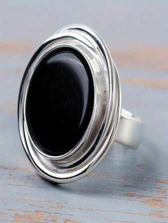 1 pieza Anillo de diseño de nicho giratorio con gema de resina negra vintage de moda, perfecto para aniversario, regalo de cumpleaños, fiesta y ocasión formal