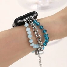 1 件女式弹力手工串珠不锈钢表带，适用于 38/40/41/42/44/45/49 毫米 Apple Watch Ultra/SE/8/7/6/5/4/3/2/1 - 彩色 - 查看 6