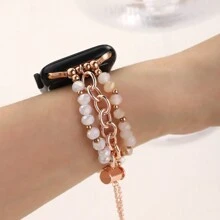 1 件女式弹力手工串珠不锈钢表带，适用于 38/40/41/42/44/45/49 毫米 Apple Watch Ultra/SE/8/7/6/5/4/3/2/1 - 彩色 - 查看 4