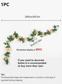 1PC 仿真玫瑰藤花篮婚礼装饰生日派对聚会现场装饰家居餐厅卧室窗台装饰藤蔓情人节装饰新年装饰户外花园 - 橘色 - 查看 4