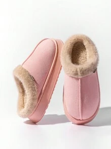 男士毛绒拖鞋，适合秋冬季室内地板使用，防滑 EVA 厚底冬季拖鞋，带毛皮衬里，温暖舒适，适合户外穿着 - 粉色 - 查看 2