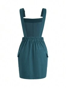 Women's Solid Color Wide Strap Pocket Minimalist Casual Commuting Jumpsuit Dress