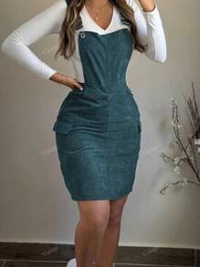 Women's Solid Color Wide Strap Pocket Minimalist Casual Commuting Jumpsuit Dress