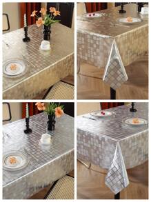 1pc Premium PVC Tablecloth, Dirt-Resistant, Waterproof, Oil & Heat Proof, Easy To Clean, Gold & Silver Plaid Pattern, For Home Decor, Daily Use In Living Room, Kitchen, Dining Table, Coffee Table, Suitable For Weddings, Christmas, Parties