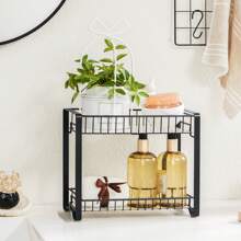 SONGMICS Spice Rack, 2 Tier Metal Kitchen Storage Rack, Spice Rack With Plastic Boards, Non-Slip Feet For Kitchen, Bathroom, Black - Black - View 1