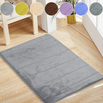 1 件珊瑚绒条纹压花记忆泡沫地毯地垫，防滑吸水浴室地毯浴室厨房装饰