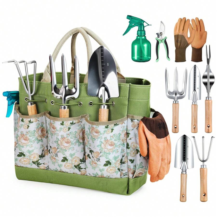 UBRAVOO Garden Tools Set, 9 Pieces Gardening Hand Tool Gift Kit, Stainless Steel Gardening Gifts For Women & Men With Heavy Duty Tool Bag For Easy Storage - 9 件套 - 查看 1
