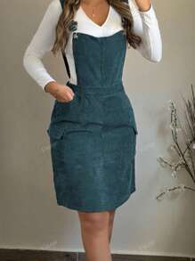 Women's Solid Color Wide Strap Pocket Minimalist Casual Commuting Jumpsuit Dress