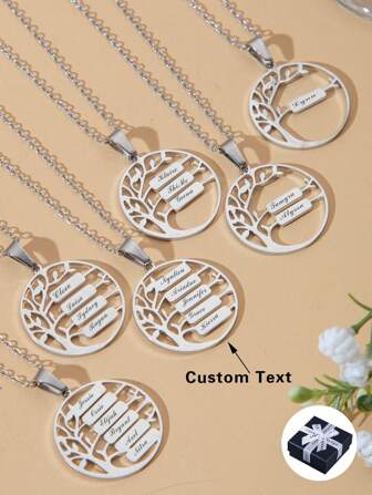 1pc Customizable Minimalist Stainless Steel Life Tree Name Necklace, Suitable For Women For Dating, Festivals, And Everyday Wear,Silver,Stylish,Colorful,Vintage,Unisex,Hipster,Simple,Casual,Custom,Personalized,Unique,Ideal Gifts For Him,Ideal Gifts For Her,Her,Boyfriend,Girlfriend,Dad,Mom,Family,Friends,For Anniversaries,For Birthdays,For Graduation,For Prom,For Party,Jewelry Women,Elegant Outfit,Customized Fashion Engraved Necklaces,Vintage Outfit