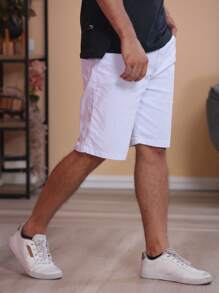 Men's Slim Twill Bermuda Shorts With Lycra - 白色 - 查看 3