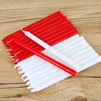 10pcs White And Red Long-Stem Candles, Suitable For Restaurants, Churches And Various Holiday Occasions