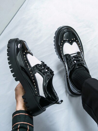 Men's Fashion Studded Decoration Glossy Casual Dress Shoes, Suitable For Teens, Summer Casual, Outdoor Athletic, Vacation Travel, Graduation Gifts, Birthday Dress Accessories