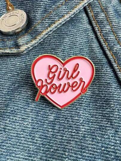 1pc Elegant "Girl Power" Pink Heart Shaped Enamel Pin - Fashionable Clothing & Bag Metal Badge Accessory - Feminine Empowerment Chic Decor