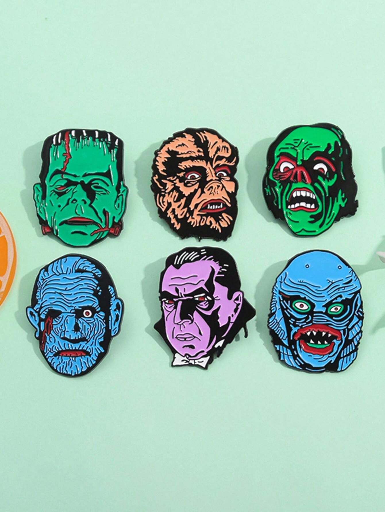 5pcs Cartoon Horror Brooch, Anime Character Badge Suitable For Men To