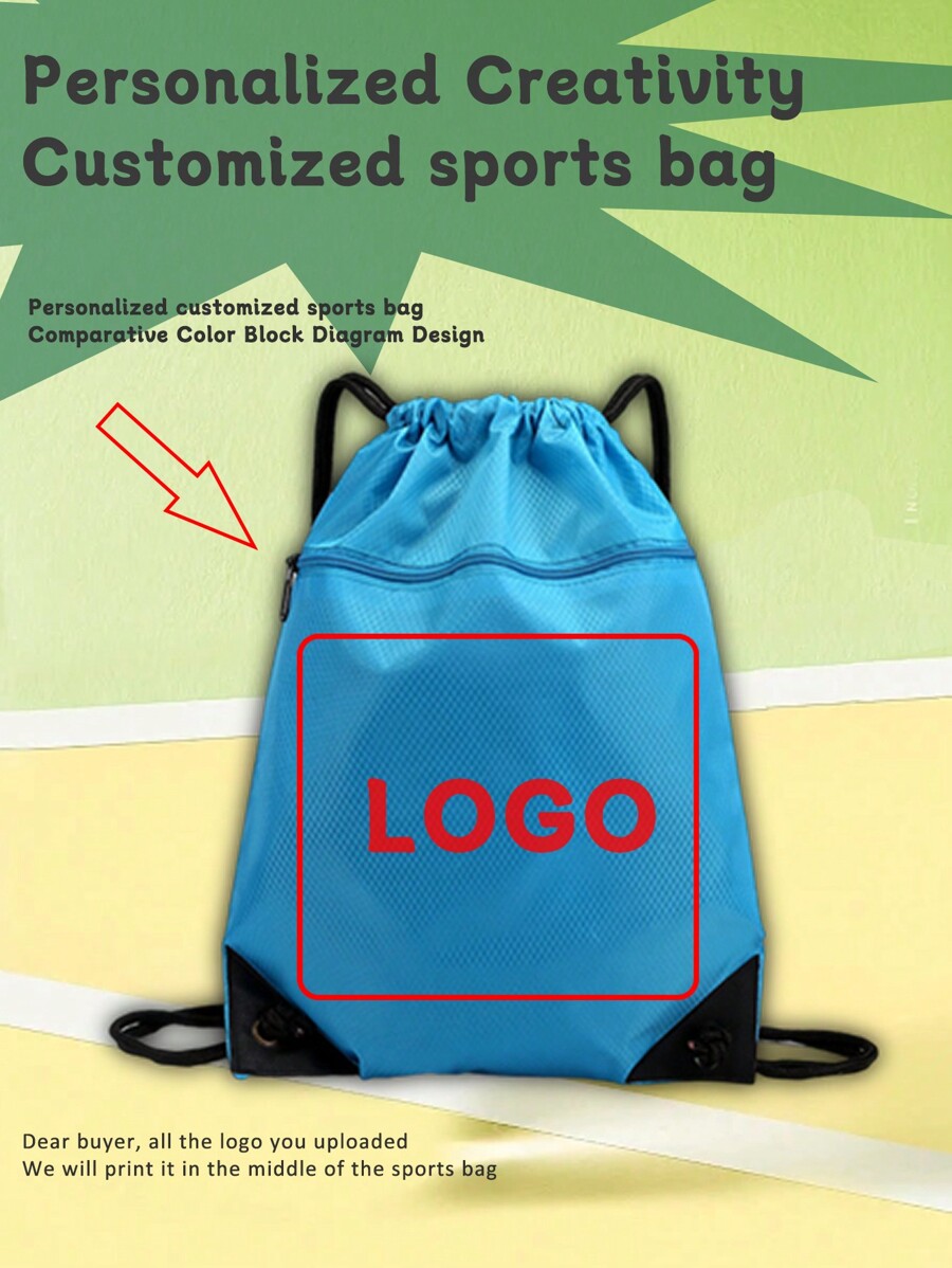 1pc Unisex Customizable Printed Logo Drawstring Backpack, Bucket Bag