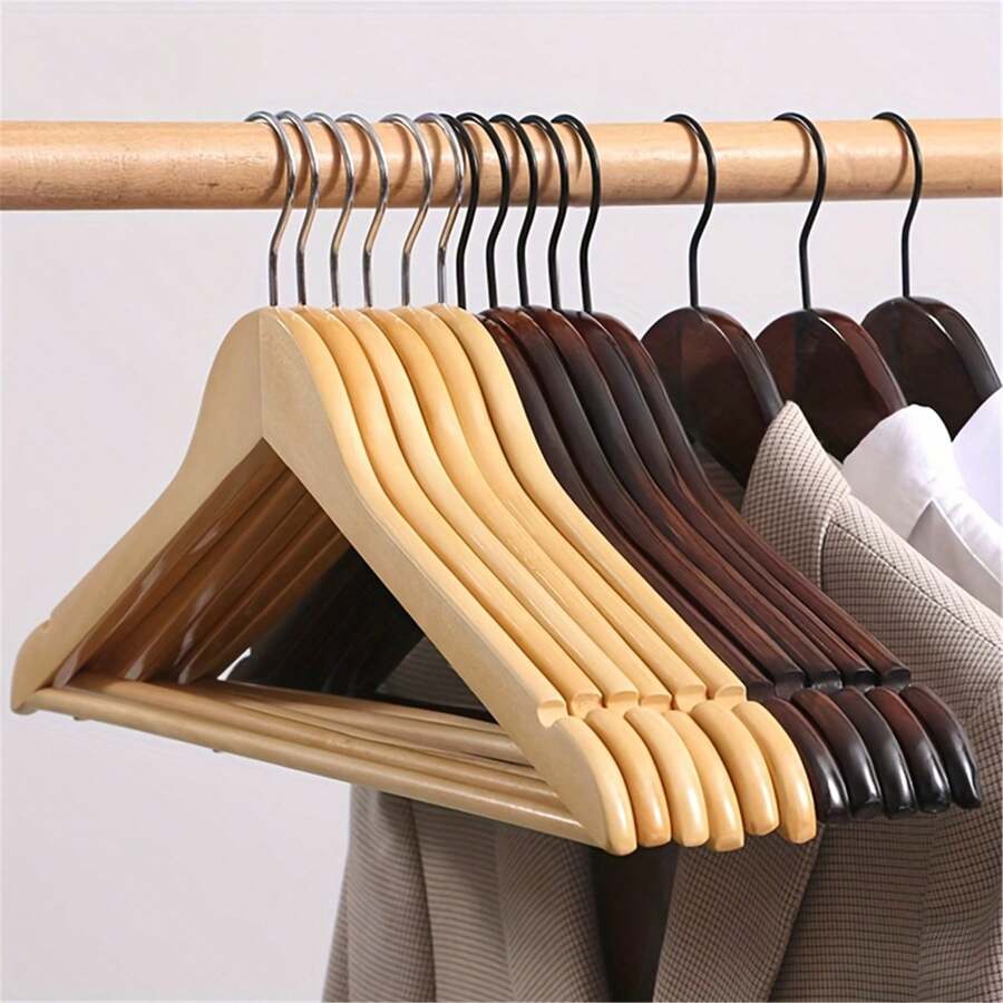 20pcs Wooden Coat Hangers, Jacket Hangers With Shoulder Grooves