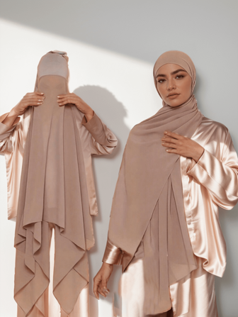 1pc Ready To Wear Instant Hijabs, Women's Solid Color Chiffon Hooded Convenient Headscarf Abaya Accessories Daily Under Cap Veiled Clothes