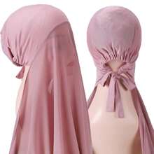 1 pièce Hijabs prêts à porter instantané, foulard à capuche en mousseline de soie de couleur unie pratique pour femmes, accessoires de abaya à porter quotidiennement sous un bonnet voilé