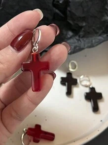 朋克吸血鬼红十字玻璃吊坠耳环 男女朋克派对珠宝 - 耳環 - 查看 2