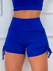 Fitness Gym Shorts With Side Drawstring In Bubble Fabric - 藍色 - 查看 1