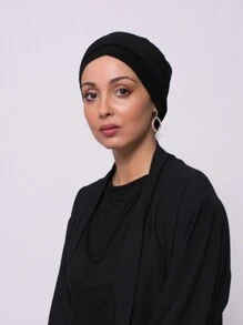 1pc Women Hijab Plain Double Layer Criss-Cross Anti-Slip Long Tassel Headband, Elastic Turban Cap, Breathable & Comfortable Wide Sweatband For Daily Life, Sports, Yoga, Fitness And Fashion Styling Abaya Accessories Lightweight Under Cap