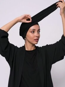 1pc Women Hijab Plain Double Layer Criss-Cross Anti-Slip Long Tassel Headband, Elastic Turban Cap, Breathable & Comfortable Wide Sweatband For Daily Life, Sports, Yoga, Fitness And Fashion Styling Abaya Accessories Lightweight Under Cap