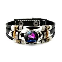 1 pieza Brazalete de PU multicapa con cuentas, con símbolos de los 12 signos del zodíaco, regalo creativo para fiestas y cumpleaños - Pulsera - Ver 9