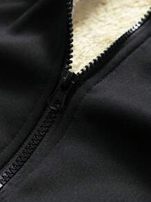 1 chiếc áo khoác thể thao nam kiểu bạn trai có mũ trùm đầu lót nhiệt, khóa kéo nửa - màu đen - Xem 5