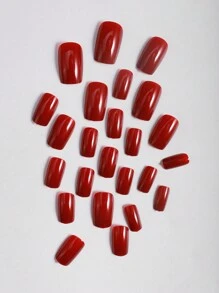 24款经典法式人造假指甲，纯色款短方形假指甲，可爱漂亮，表面光滑亮泽，非常漂亮，适合作为指甲产品的节日礼物 - 彩色 - 查看 3