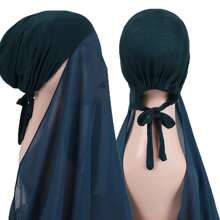 1 pièce Hijabs prêts à porter instantané, foulard à capuche en mousseline de soie de couleur unie pratique pour femmes, accessoires de abaya à porter quotidiennement sous un bonnet voilé