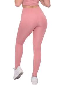 Kit 2 Women's Ribbed Leggings High Waist Gym Fitness Sports Pants For Training Disguises Cellulite - 乾枯玫瑰色 - 查看 3
