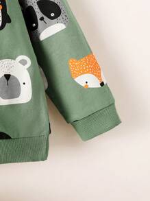 Young Boys Graphic Animal Print Pullover Hoodies, Long Sleeve Casual Sweatshirts For Kids Spring/Autumn - Army Green - View 3