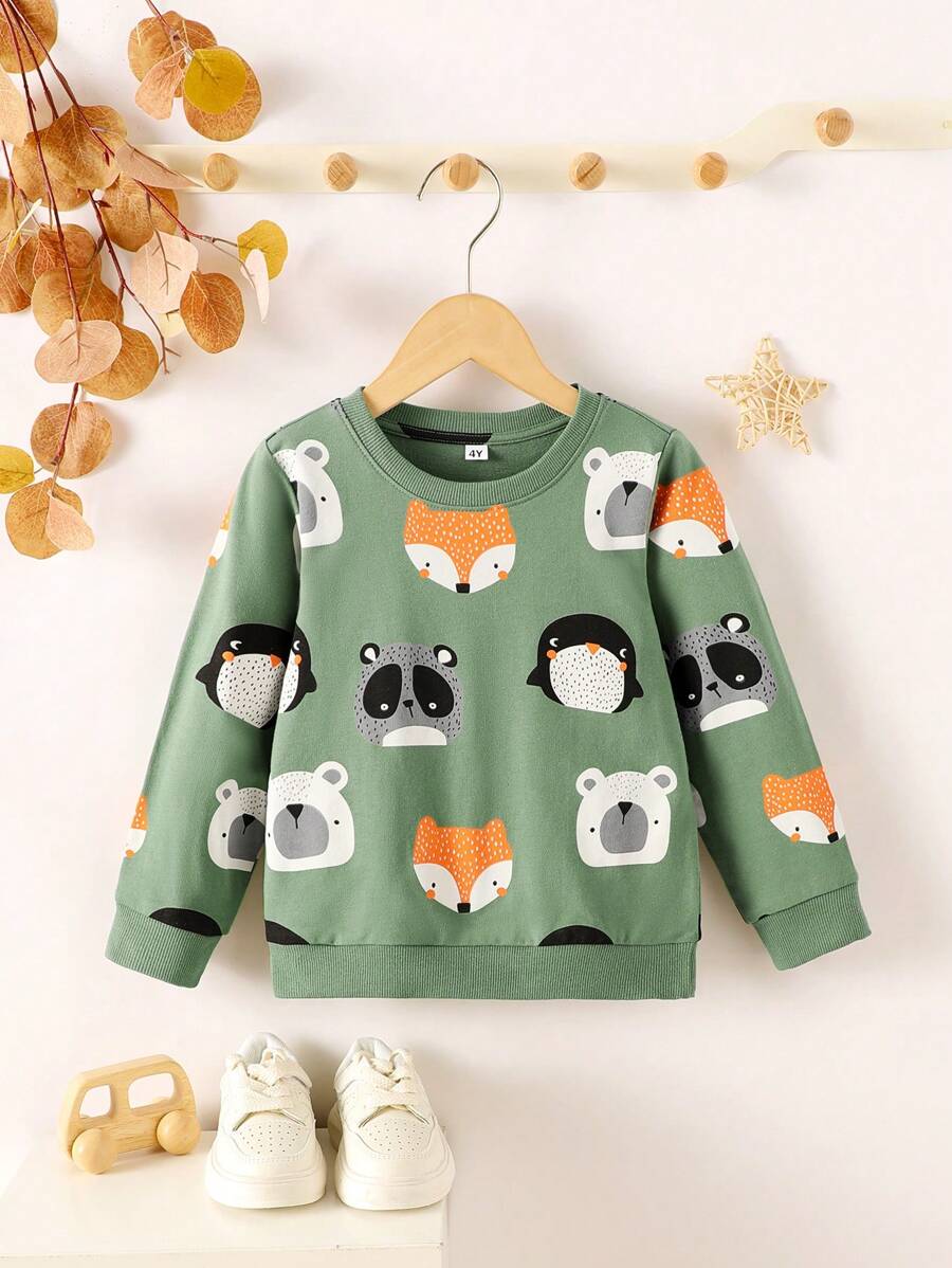 Young Boys Graphic Animal Print Pullover Hoodies, Long Sleeve Casual Sweatshirts For Kids Spring/Autumn - Army Green - View 1