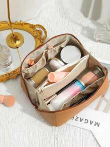 1 túi đựng đồ trang điểm hình gối bằng PU, túi đựng mỹ phẩm dung tích lớn cho nữ có nhiều ngăn, túi đựng đồ vệ sinh cá nhân du lịch di động, thích hợp để đựng đồ chăm sóc da và mỹ phẩm, món quà tuyệt vời cho Giáng sinh, Halloween và Lễ Tạ ơn - Nhiều màu - Xem 1