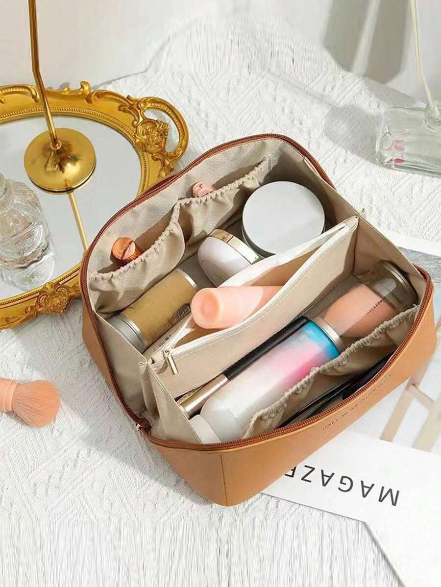 1 túi đựng đồ trang điểm hình gối bằng PU, túi đựng mỹ phẩm dung tích lớn cho nữ có nhiều ngăn, túi đựng đồ vệ sinh cá nhân du lịch di động, thích hợp để đựng đồ chăm sóc da và mỹ phẩm, món quà tuyệt vời cho Giáng sinh, Halloween và Lễ Tạ ơn - Nhiều màu - Xem 1