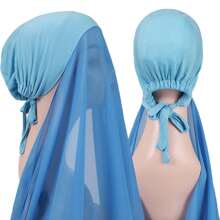 1 pièce Hijabs prêts à porter instantané, foulard à capuche en mousseline de soie de couleur unie pratique pour femmes, accessoires de abaya à porter quotidiennement sous un bonnet voilé