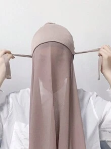 1 pièce Hijabs prêts à porter instantané, foulard à capuche en mousseline de soie de couleur unie pratique pour femmes, accessoires de abaya à porter quotidiennement sous un bonnet voilé