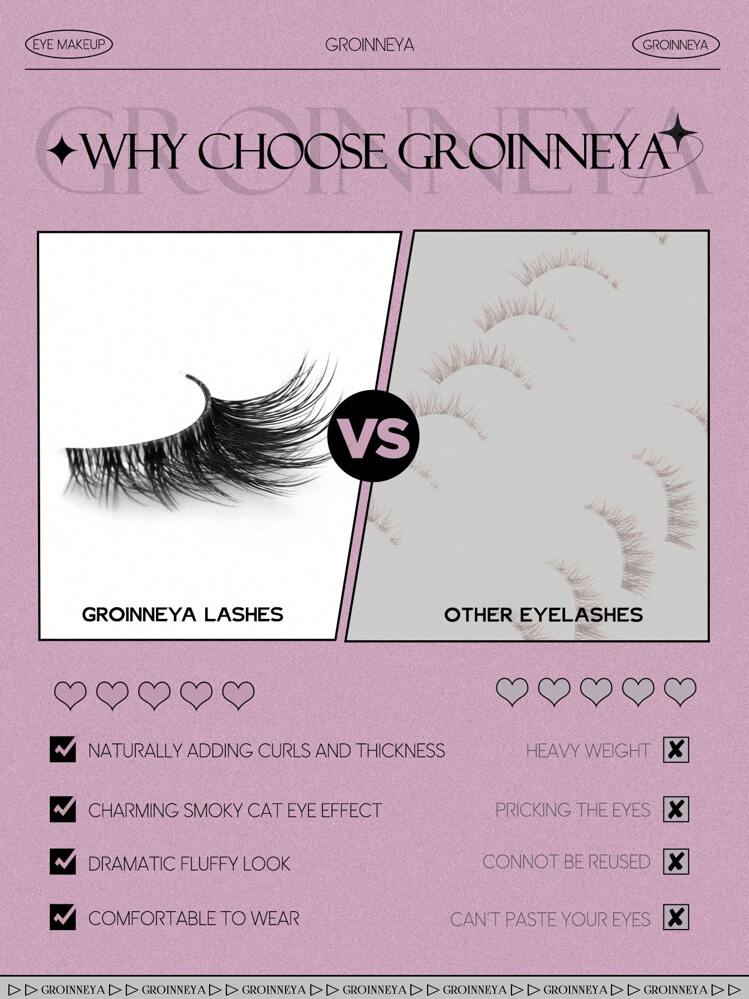 GROINNEYA 9 أزواج من شرائط الرموش الصناعية القطة الشفافة النصفية، رموش صناعية قصيرة ناعمة شبيهة بالمنك 3D للمكياج الطبيعي (BP07)، شرائط رموش صناعية - الأسود - مشاهدة 6