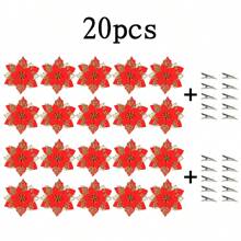 Set de 10 piezas de adornos navideños de flores de Nochebuena con brillo - Flores de Nochebuena artificiales con pinzas y tallos, para decorar coronas navideñas, decoración festiva de Navidad y Año Nuevo