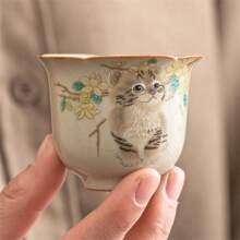 1 pieza Taza de té de cerámica de gatito al horno Ru, taza de porcelana Ru agrietada al azar, taza de propietario, juego de té de estilo chino kung fu, taza de té pequeña, decoración del hogar