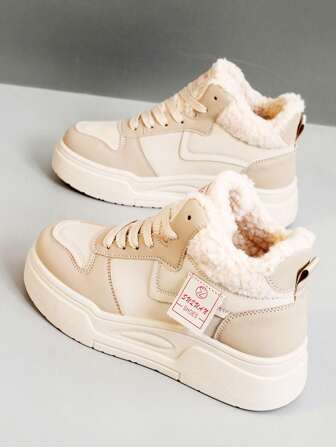 Women 2024 New Korean Version Snow Boots, Warm Plush High-Top Casual Sports Snow Boots, Platform Thick-Bottom, Suitable For Winter Season