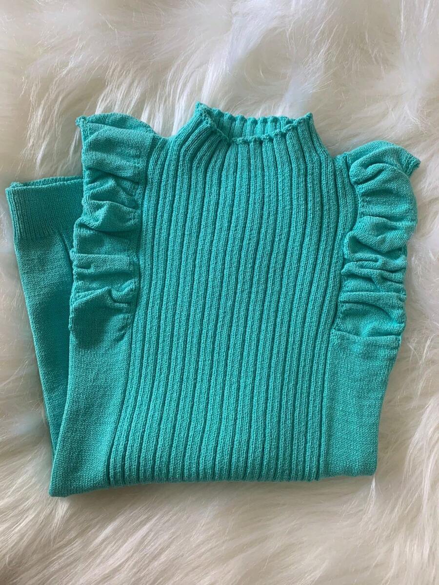 Ribbed Modal Blouse With Detail On The Shoulder Knit Tricot - Màu xanh bạc hà - Xem 1