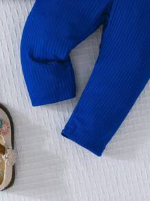 2pcs Baby Girls Rose Print Ruffle Trim Long Sleeve Top And Casual Pants Set, Spring/Fall Outdoor Casual - Baby Blue - View 7