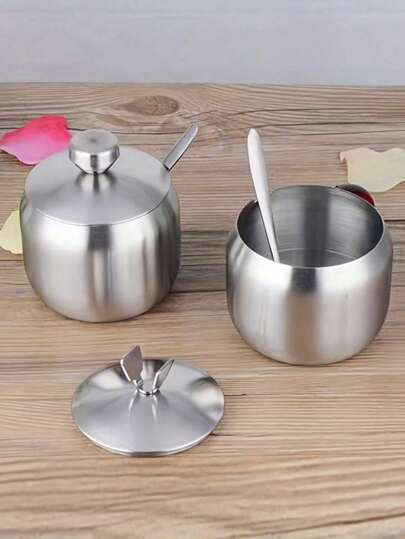 1pc 304 Stainless Steel Spice Jar Condiment Canister Set With Spoon, Random Color Christmas Gift,School Supplies