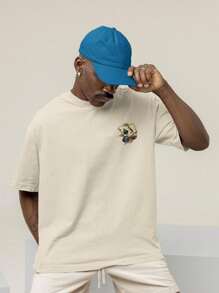 Men's Oversized T-Shirt 100% Premium Cotton Letters Streetwear Shirt - 米色 - 查看 2