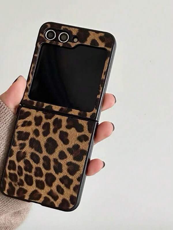 Funda de teléfono con estampado de leopardo de moda para otoño/invierno, compatible con Samsung Galaxy Z Flip4, Z Flip5, P50 Pocket, textura retro europeo, cubierta rígida completa