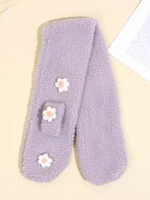 1pc Kids Floral Fleece Neck Warmer, Outdoor Cold-Proof Scarf For Winter