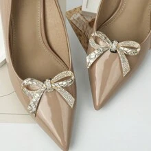 1 Pair (2pcs) Removable DIY Faux Pearl & Rhinestone Decor Butterfly Shaped Fashion Elegant Shoe Accessories In White, Apricot, Black, Orange, Red For Women High Heels And Pumps