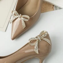 1 Pair (2pcs) Removable DIY Faux Pearl & Rhinestone Decor Butterfly Shaped Fashion Elegant Shoe Accessories In White, Apricot, Black, Orange, Red For Women High Heels And Pumps