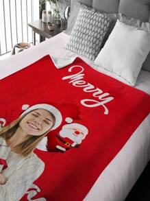 1PC Personalized Custom Christmas Pattern Flannel Blanket, Customized With Your Photo, Suitable For Bedroom Beds, Sofas, And Offices. This Multifunctional Blanket Is Perfect For Outdoor Camping, Travel, And Provides Comfort For Hugs, Picnics, And Relaxation. It Can Also Be Used As A Prop For Party Costumes. It Is A Unique Gift For Her, Him, Mother, Father, Girlfriend, Boyfriend, And An Ideal Christmas Commemorative Gift And Party Supplies. - Multicolor - View 3